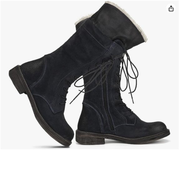 NIB VINTAGE FOUNDRY WOMEN'S KELLY MID-CALF BOOT BLUE SUEDE LACE UP SHERPA 8 - Picture 1 of 7